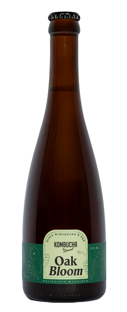 KOMBUCHA OAK BLOOM AUF EICHENBLÄTTERN MIT DEM GESCHMACK VON WEISSEN TRAUBEN, BIO, 375 ml – KOMBUCHA BY LAURENT MHD: 12-2026