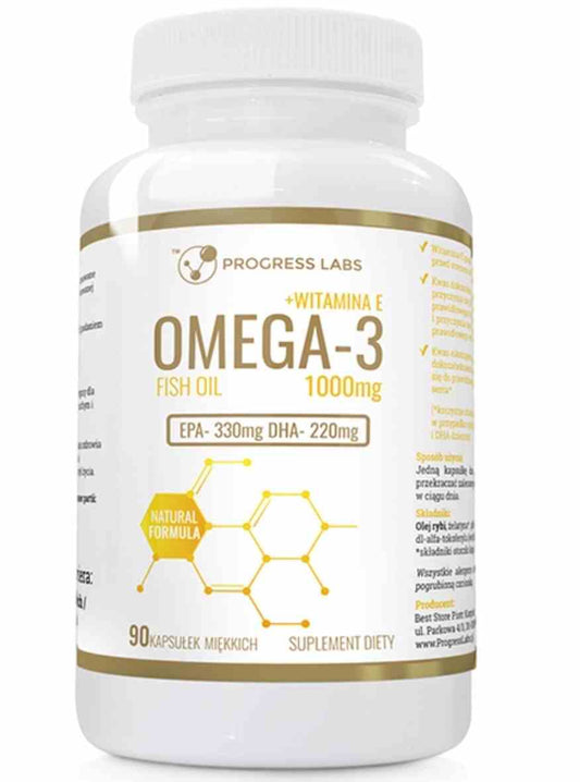 Omega-3-Fischölkapseln mit Vitamin E von Progress Labs, 90 Stück, für Herz und Gesundheit