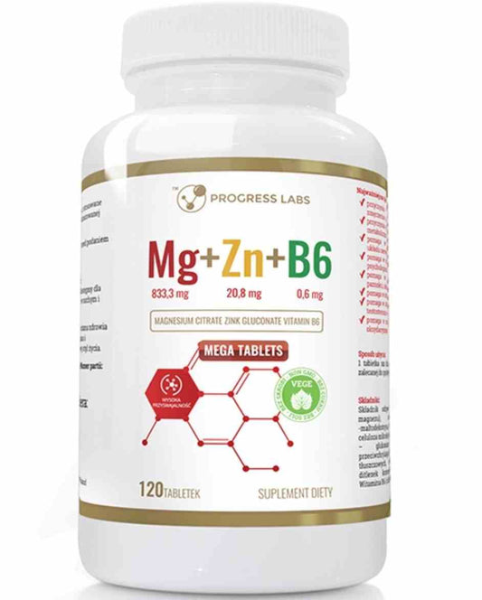 Fortschritt Labs Mg+Zn+Vit B6 Tabletten in einer weißen Packung, Nahrungsergänzungsmittel mit Magnesium, Zink und Vitamin B6