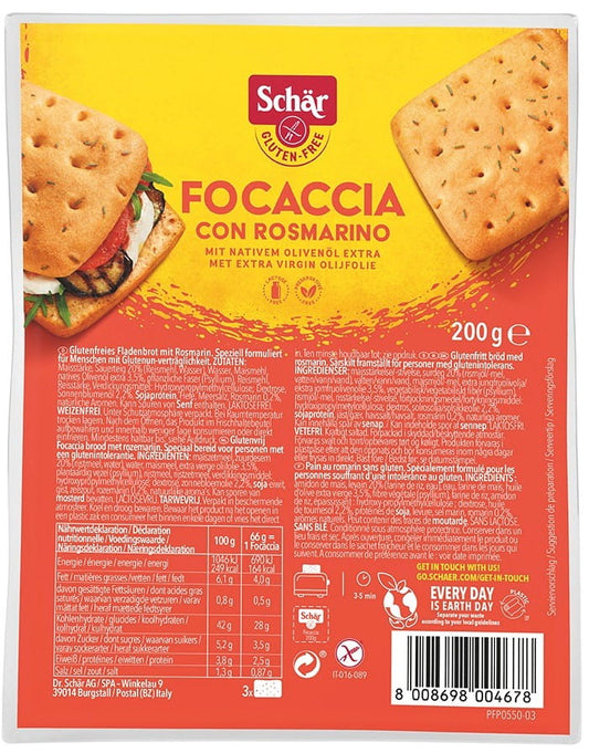 Glutenfreie Focaccia mit Rosmarin, 200 g, Schar MHD: 12-2026