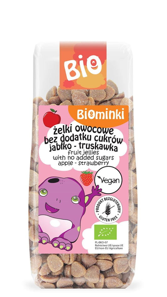 OBSTGELEE OHNE ZUCKERZUSATZ APFEL – ERDBEERE BIO 150 g – BIOMINKI MHD: 12-2026