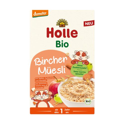 MUSLI BIRCHERA COM MAÇÃ, RHINES E AMÊNDOAS SEM ADIÇÃO DE AÇÚCAR A PARTIR DE 1 ANO DEMETER BIO 200 g - HOLLE