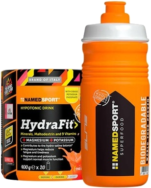Namedsport HydraFit isotonisches Getränkepulver in Orangengeschmack mit Bidon, 400 g für 20 Portionen, ideal für Sport und Fitness