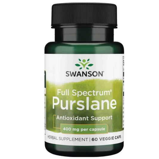 Vollspektrum Purslane Kapseln von Swanson Health Products, 60 Stück, zeigt die Kapseln in einer Dose.