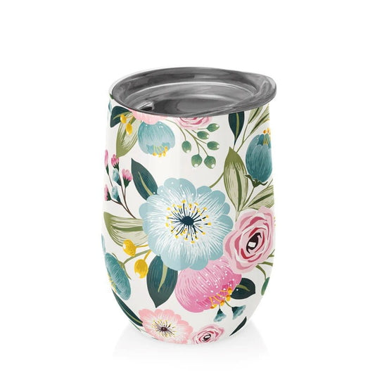 Edelstahl-Tasse mit Deckel und Pastellblumenmuster, 420 ml, CHIC-MIC, langlebige Trinkbecher für heiße und kalte Getränke
