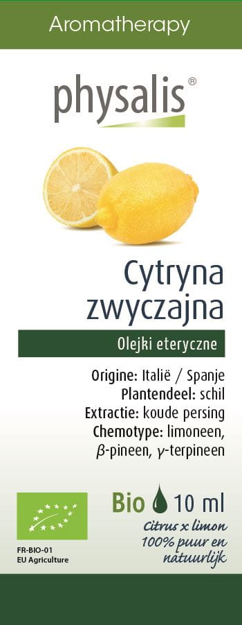 Ätherisches Zitronenöl BIO von Physalis in 10 ml Flasche, gelbe Zitrone mit grüner Schale, für Aromatherapie und natürliche Pflege