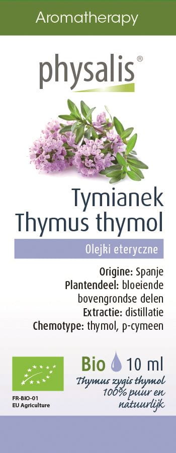 Ätherisches Thymianöl Zygis Thymol von Physalis, 10 ml, biologisches Thymolöl mit aromatischem, grüner Flasche und Tropfverschluss
