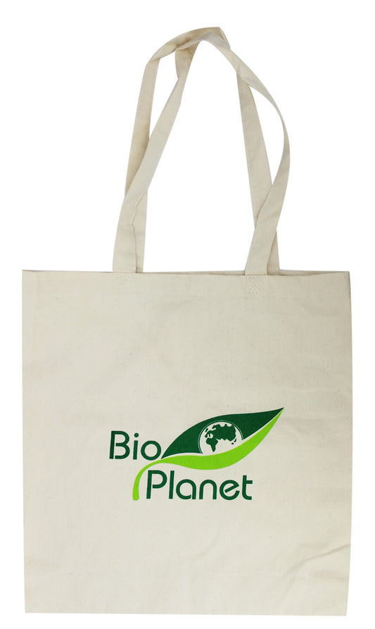 Einkaufstasche aus Baumwolle mit Boden und Seiten, mit Bio-Planet-Logo, langlebige Tragetasche für Einkäufe, umweltfreundlich und robust