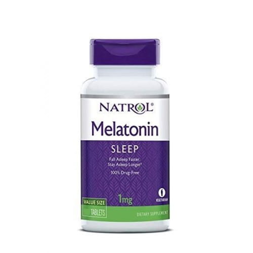 Natrol Melatonin 1 mg Tabletten, 90 Stück, entspannende Schlafhilfe in einer weißen Packung mit Tabletten.