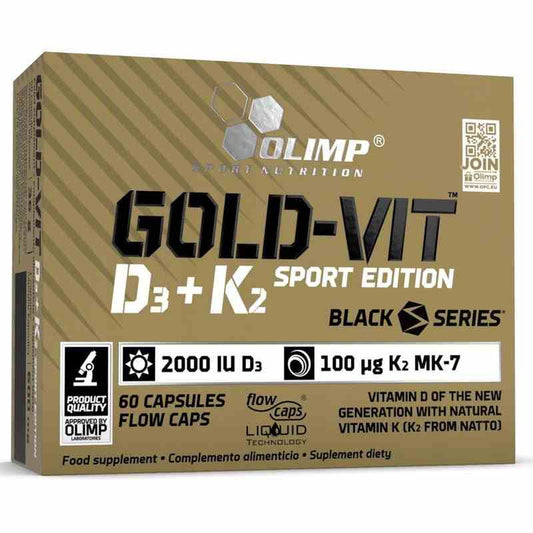 Olimp Gold Vit D3 + K2 Sport Edition 2000IU, 60 Kapseln, Nahaufnahme der Kapseln in der Verpackung