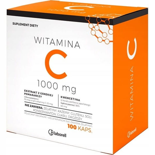 Vitamin C 1000 mg Kapseln von Laborell, 100 stück, Nahaufnahme der Vitamin C Tabletten in der Verpackung