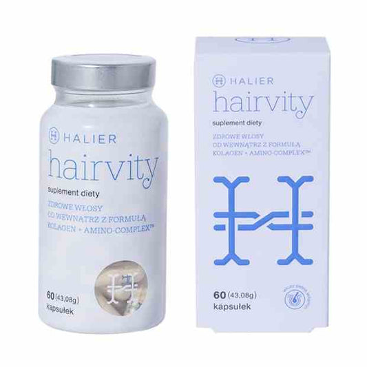 Halier Hairvity Frauen Haarvitamin-Kapseln, 60 Stück, zeigt die Verpackung mit Kapseln auf weißem Hintergrund