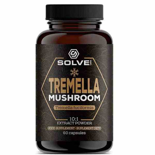 SolveLabs Tremella (Tremella fuciformis) 10:1 Kapseln, Nahaufnahme der weißen Kapseln in einer offenen Packung