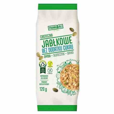 Frank&Oli Apfelkuchen mit Kürbis ohne Zuckerzusatz, 120g, frisch gebackener ländlicher Apfelkuchen mit Kürbis in einer Verpackung.