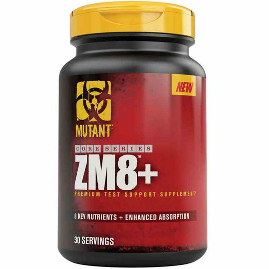 PVL Mutant Core Serie ZM8+ Nahrungsergänzung in 90 Kapseln, zeigt die Verpackung und Kapseln des Produkts.
