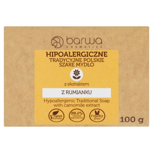Barwa hypoallergene Kamille Grau Seife 100 g, weich und cremig mit Kamillenextrakt, ideal für empfindliche Haut