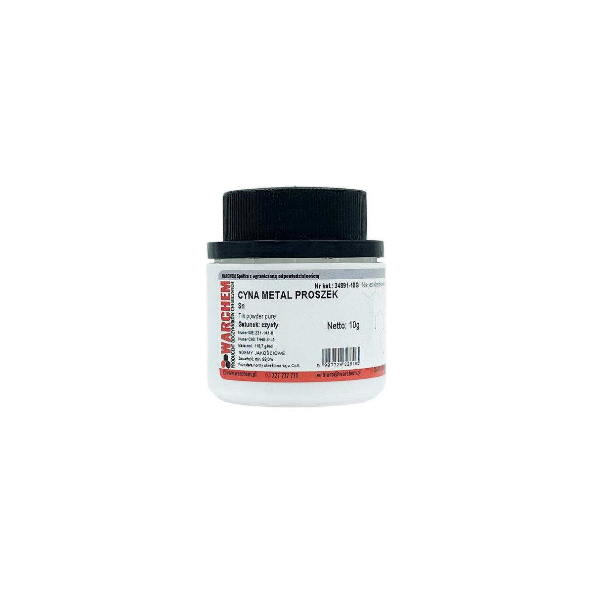 Reines Zinnmetallpulver von WARCHEM, 10 g, feines, silbriges Metallpulver in einer transparenten Verpackung
