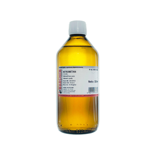 Reines Nitromethan 500ml WARCHEM Flasche, chemisches Laborprodukt, klare Flüssigkeit in transparentem Behälter