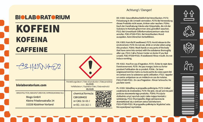 Watervrij Cafeïne Coffeinum 1kg BIOLABORATORIUM Main Image