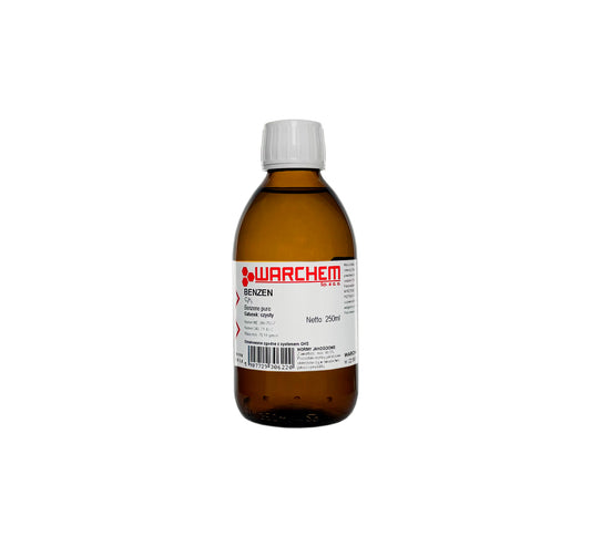 Rein Benzol in 250ml Flasche von WARCHEM, klare Flüssigkeit für chemische Anwendungen.