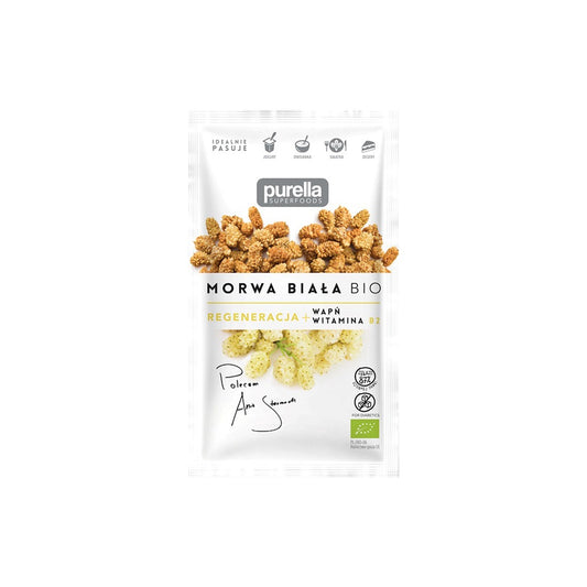 Weiße Maulbeere BIO-Regeneration von PURELLA FOOD in 45 g Packung, mit Kalzium und Vitamin B2, getrocknet und pulverförmig