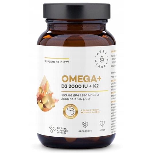 Omega + Vitamin D3 2000 IE + K2 60 AURA HERBALS Softgel-Kapseln - Biogo.de
