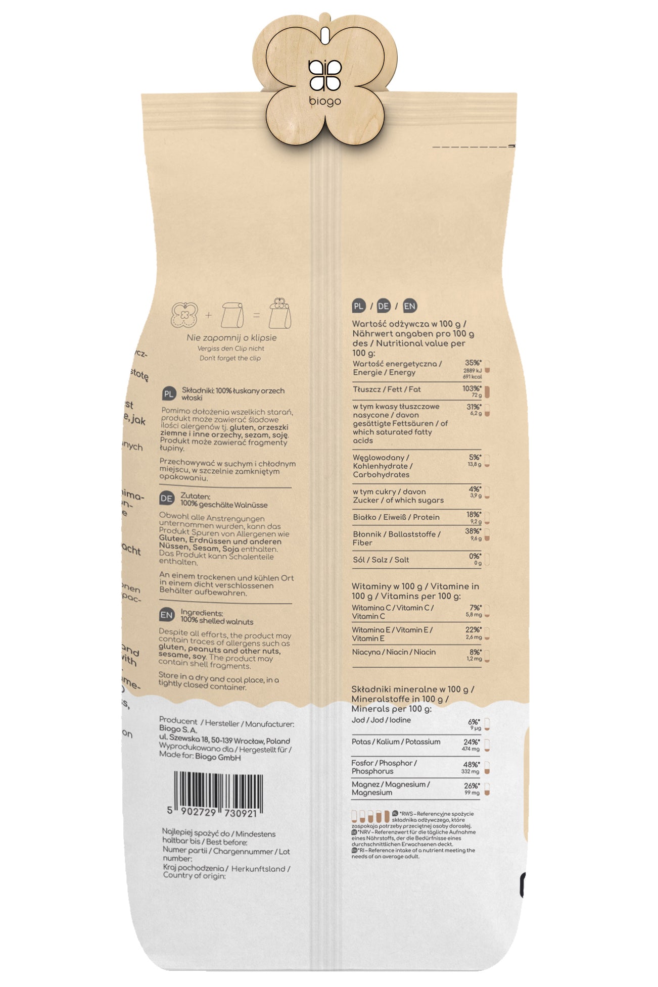 Walnuts 800 g BIOGO 