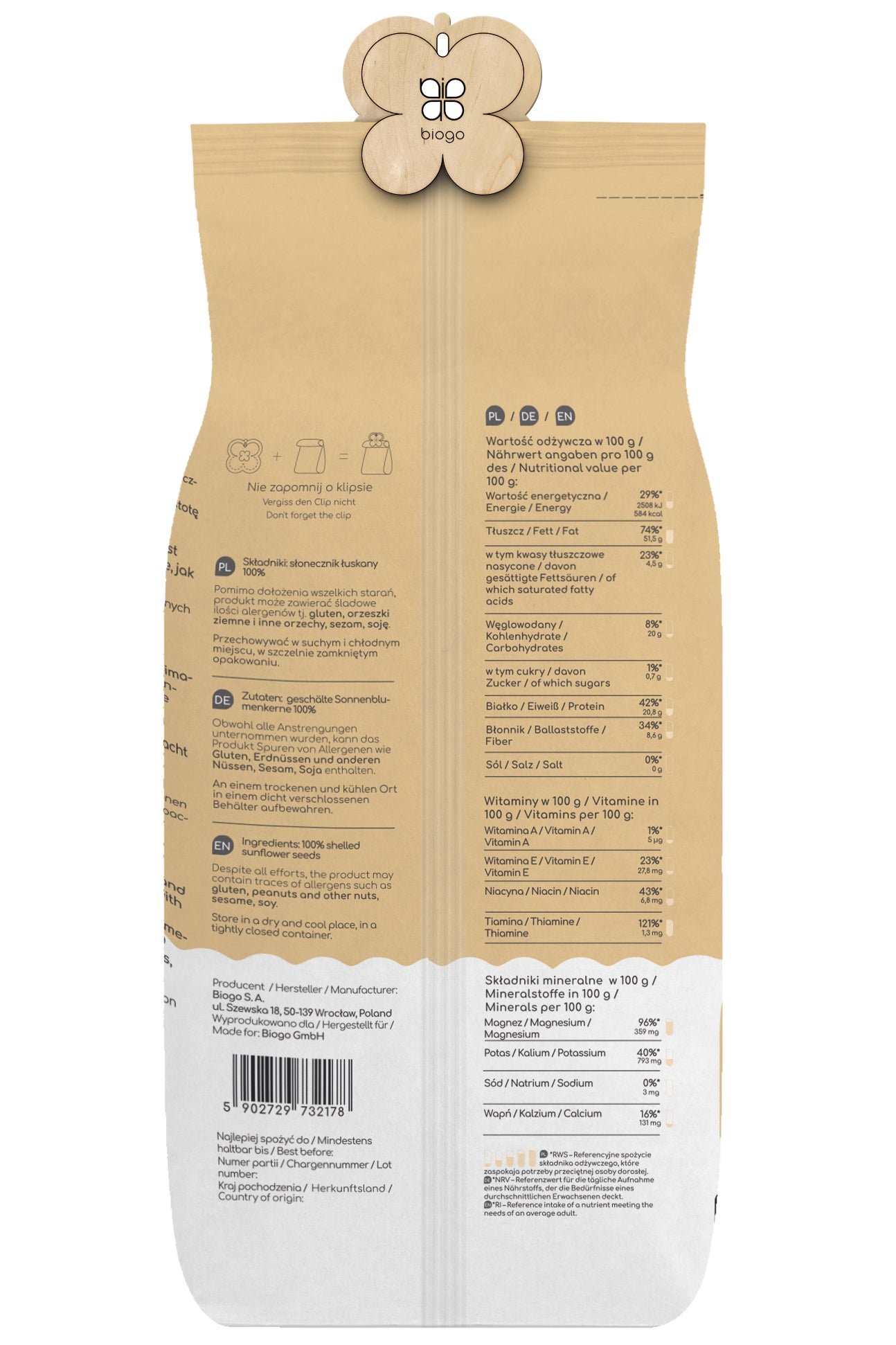 Geschälte Sonnenblumenkerne 1 kg BIOGO - Biogo.de