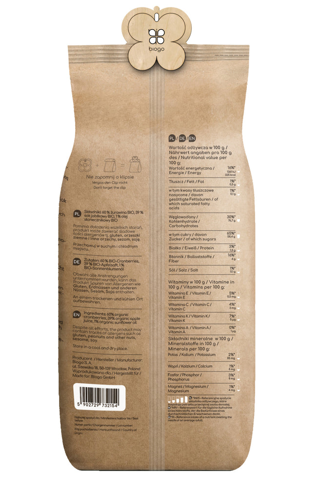 Tranbär sötade med äppeljuice ekologiska 1 kg BIOGO Main Image