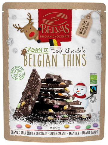 Stücke von dunkler Schokolade mit gesalzenem Karamell und glutenfreien Bonbons BIO 120 g - BELVAS