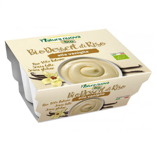 Glutenfreier Bio-Milchreis mit Vanillegeschmack von NATURA NUOVA, 4x100 g, cremiger Milchreis in Packungen, Vanillenote sichtbar