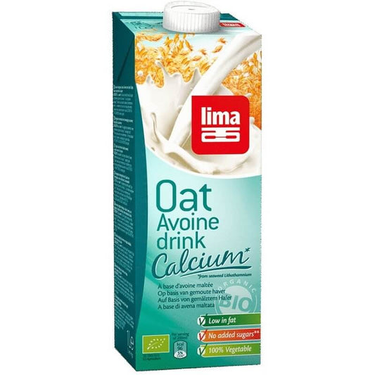 Bio Haferdrink mit Calcium aus Meeresalgen von LIMA, 1000 ml Flasche, cremige Pflanzenmilch in Glasflasche.