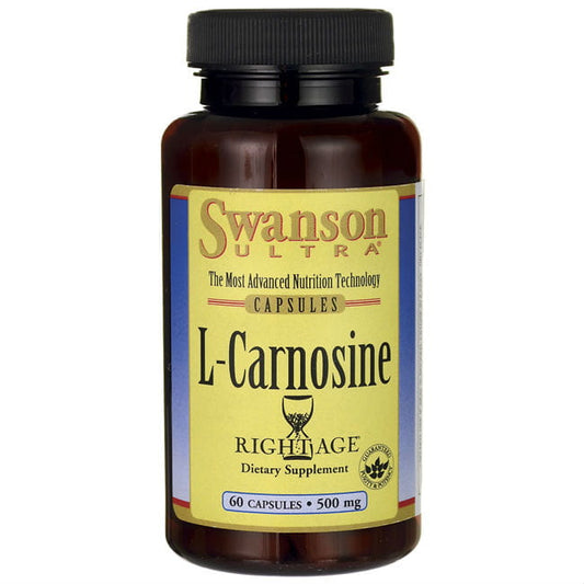 L-Carnosin 500mg von SWANSON, 60 Kapseln, Nahaufnahme der Kapseln in einer offenen Packung