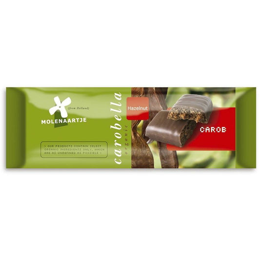 Bio Haselnussriegel von CAROBELLA, 40 g, mit knackigen Haselnüssen in einer natürlichen Verpackung.