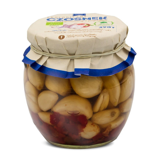 Eingelegter Knoblauch mit Paprika BIO 490 g - GESCHENKE DER NATUR