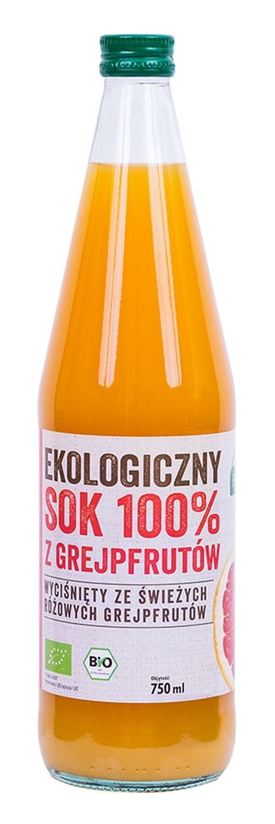 Bio-Grapefruitsaft von EKOWITAL in einer 750 ml Flasche, frischer und natürlicher Saft mit reichem Grapefruit-Aroma.