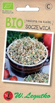 Bio Linsensprossensamen von LEGUTKO in 30 g Verpackung, frische Sprossen für gesunde Ernährung und vielseitige Zubereitung.