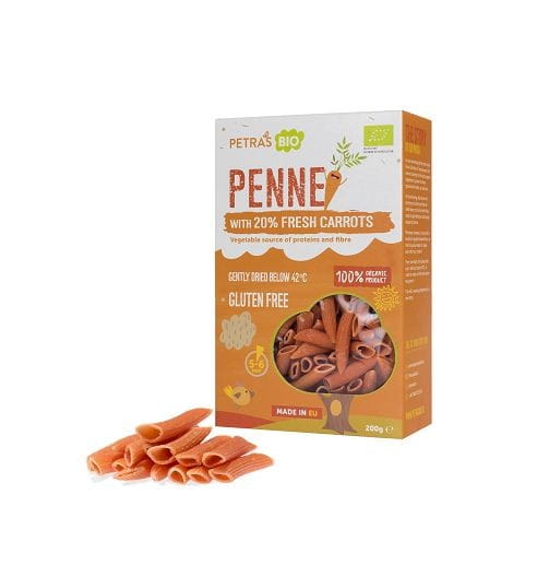Penne-Nudeln mit roten Linsen mit Karotten glutenfrei roh BIO 200 g PETRAS BIO