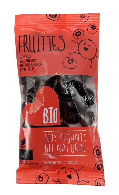Bio-Blaubeerbonbons von BIOTODAY in einer 50 g Packung, mit echten Blaubeeren und natürlichen Zutaten.
