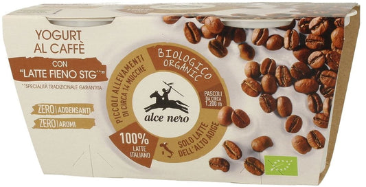 BIO Kaffeejoghurt von ALCE NERO in 2 x 125 g Bechern, cremiger Joghurt mit Kaffee-Geschmack, sichtbarer Kaffeeanteil, natürliche Zutaten