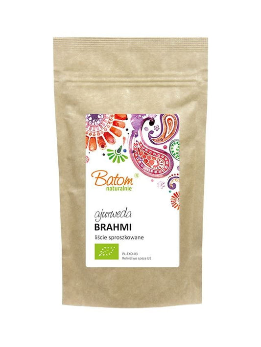 Bio Ayurveda Brahmiblätter Pulver von BATOM in 100 g Packung, getrocknete grüne Blätter in einer transparenten Verpackung