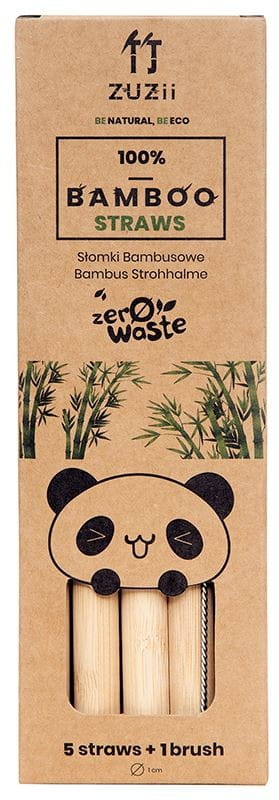 Große Bambusstrohhalme von ZUZII mit Reiniger, 5 Stück, nachhaltiges Trinkzubehör aus Bambus, umweltfreundlich und langlebig
