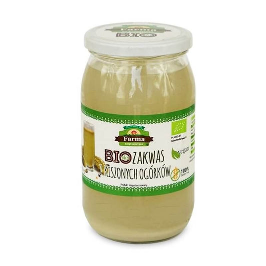 Bio-Sauerteig aus eingelegten Gurken von biogo, glutenfrei, in 720 g Verpackung, zeigt den fermentierten Sauerteig in einem Glas.