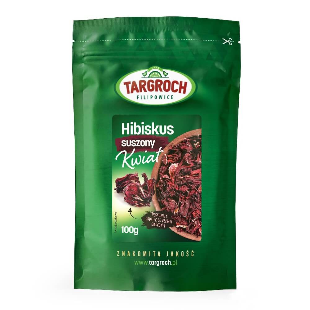 Getrocknete Hibiskusblüten für Hibiskusblütentee, 100g TARGROCH, frische rote Hibiskusblüten auf weißem Hintergrund