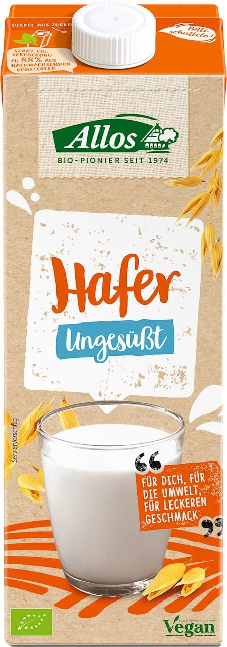 Bio Haferdrink von ALLOS in 1000 ml Flasche, cremige Pflanzenmilch mit Hafer, ideal für vegane Ernährung und Frühstück.