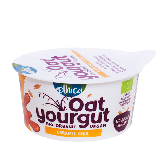 Laktosefreier Bio Haferdessert mit Chiasamen von ETHICA, cremige Konsistenz, 140 g, für gesunden Genuss.