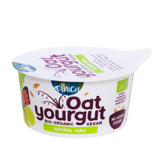 Natürliches laktosefreies Haferdessert von ETHICA, BIO, 140 g, cremige Konsistenz, ideal als gesunder Snack oder Dessert.