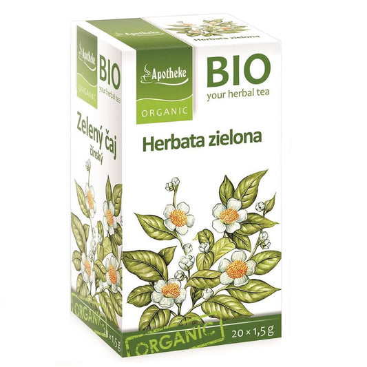 Chinesischer grüner Tee im Bio-Teebeutel von APOTHEKE, 20 x 15 g, frischer grüner Tee in Packung.
