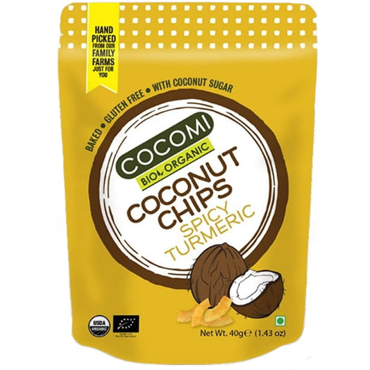 Würzige Kokoschips mit Kurkuma geröstet glutenfrei BIO 40 g - COCOMI