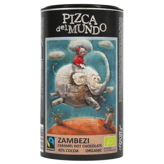 Heiße Schokolade Zambezi Karamell von PIZCA DEL MUNDO, fair gehandelt, Bio, 250 g, mit karamellisiertem Geschmack.